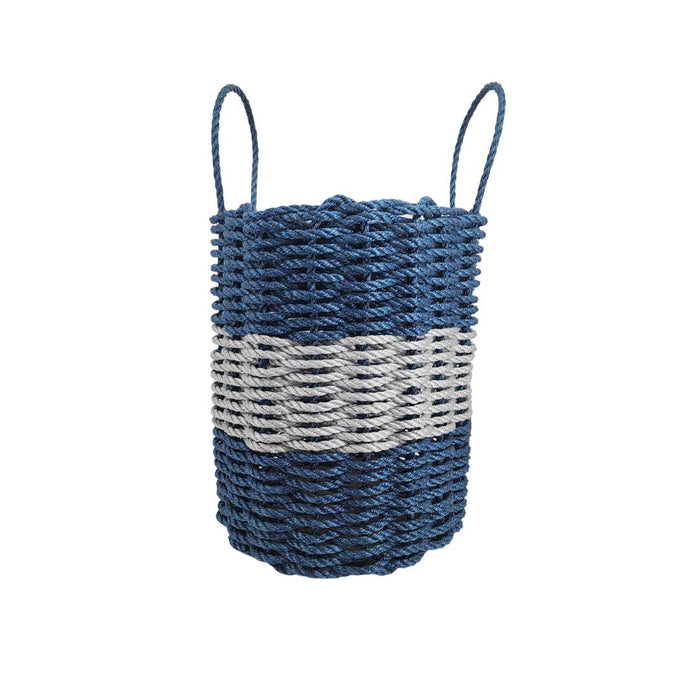 Authentic Maine Lobster Rope Storage Basket Navy Blue and Light Gray