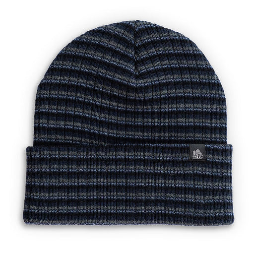 Navy striped beanie with Adidas logo on a white background