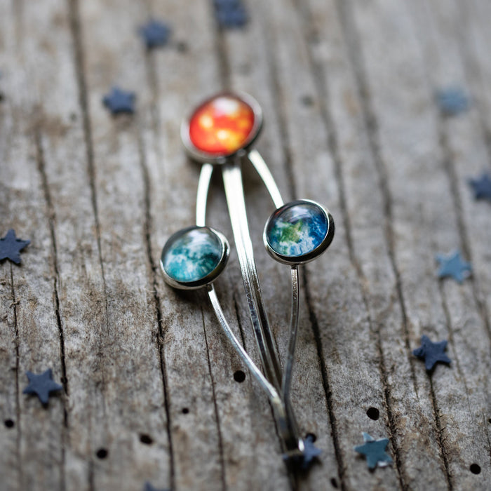Sun Earth and Moon Hair Clip