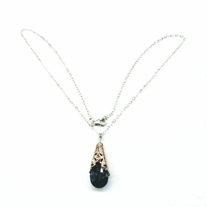 Rose Gold Filigree Wrap Crystal Black Diamond Pendant Necklace