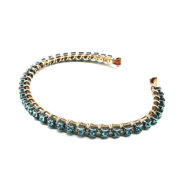 Wire Wrapped Turquoise Crystal Tennis Bracelet Bangle