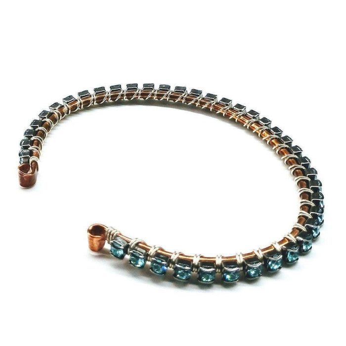 Wire Wrapped Turquoise Crystal Tennis Bracelet Bangle