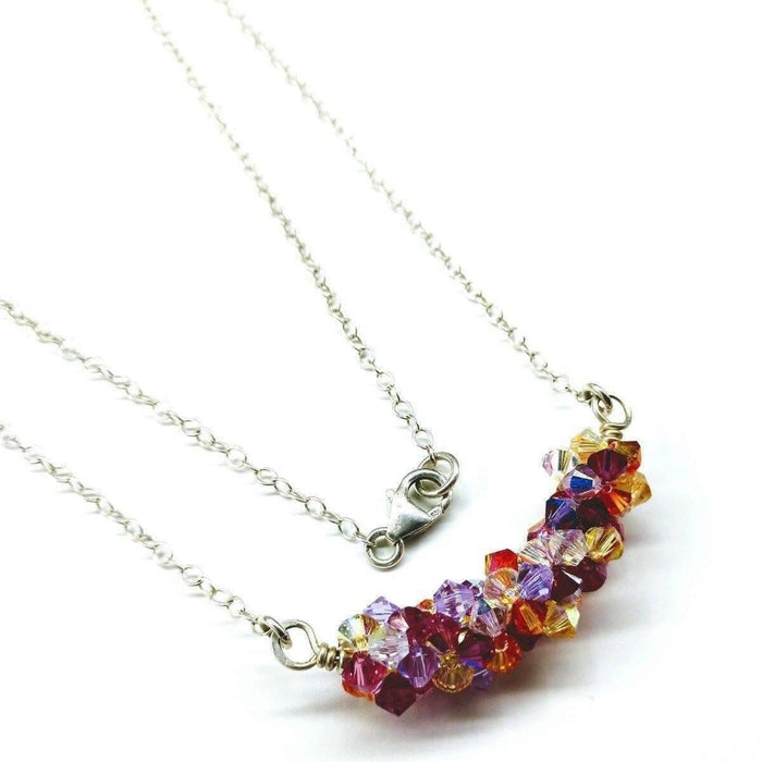 Silver Multi Color Spring Blossom Crystal Necklace