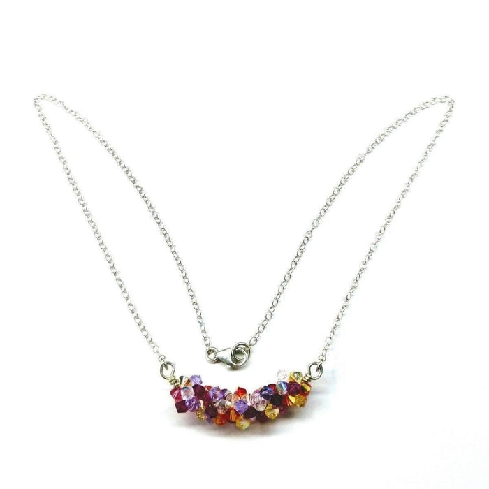 Silver Multi Color Spring Blossom Crystal Necklace