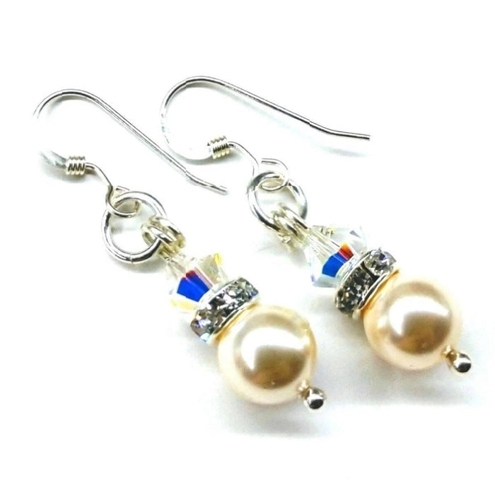 Silver Swarovski Crystal Pearl Stack Earrings in Various Colors