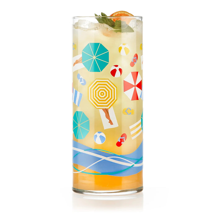 Vintage Beach Scene Cooler Glasses, 16 ounce, Set of 4