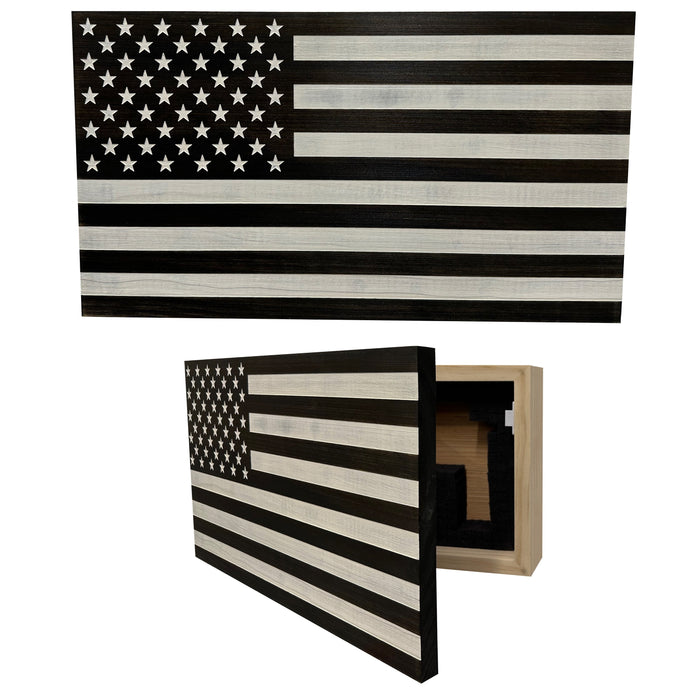 American Flag Wall-Mounted Gun Cabinet (Black & White Distressed)