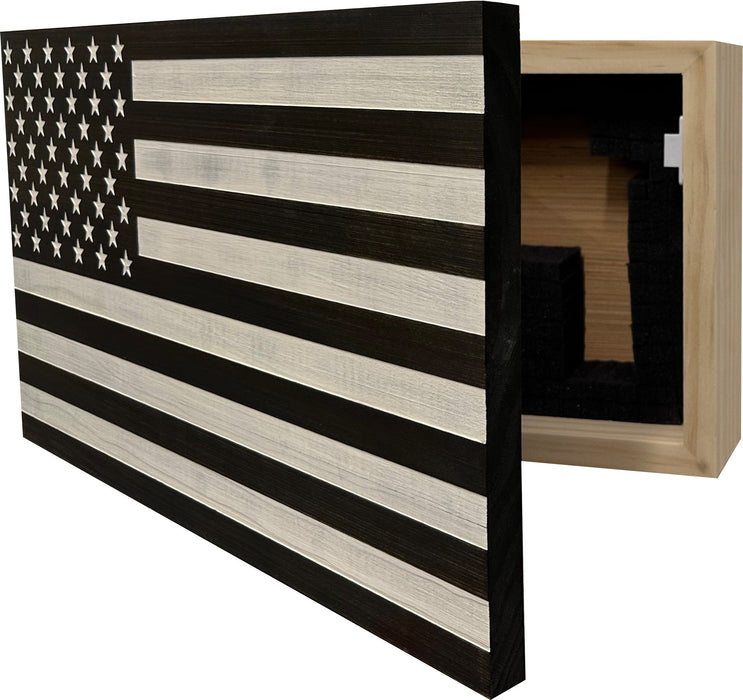 American Flag Wall-Mounted Gun Cabinet (Black & White Distressed)