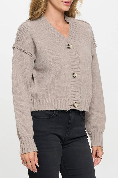 Thick Knit Long Sleeve Cardigan with Buttons