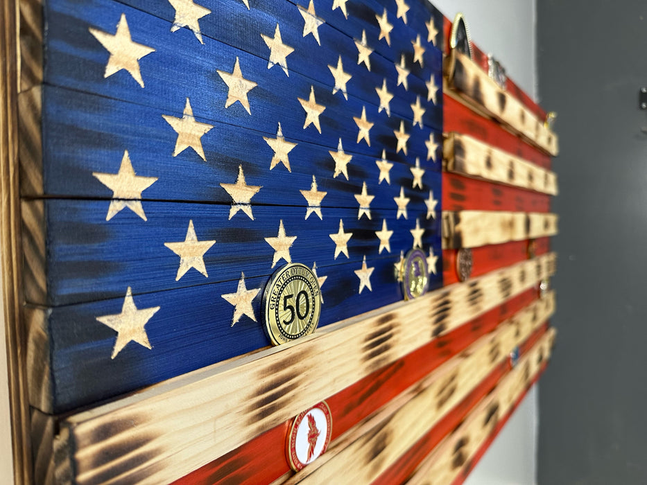 American Flag Challenge Coin Display and Hidden Gun Cabinet