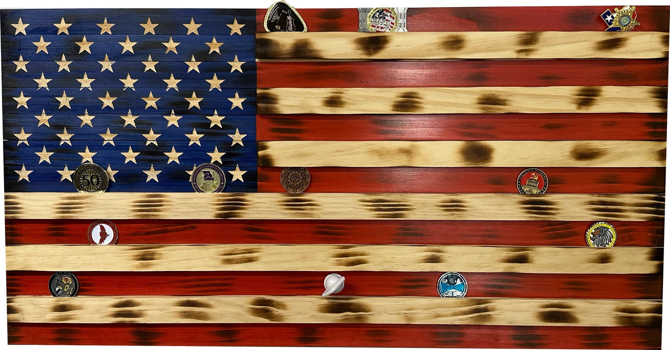 American Flag Challenge Coin Display and Hidden Gun Cabinet
