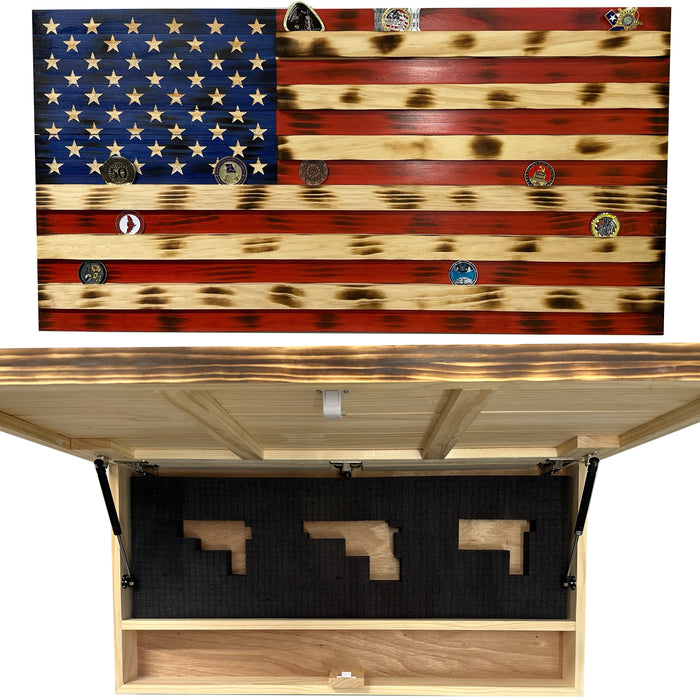 American Flag Challenge Coin Display and Hidden Gun Cabinet