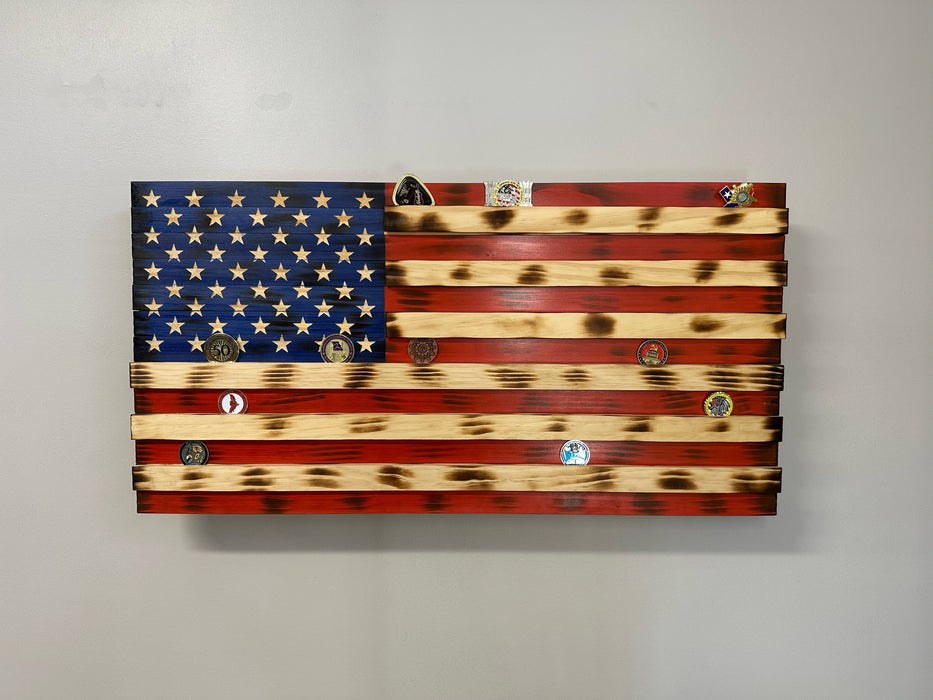 American Flag Challenge Coin Display and Hidden Gun Cabinet