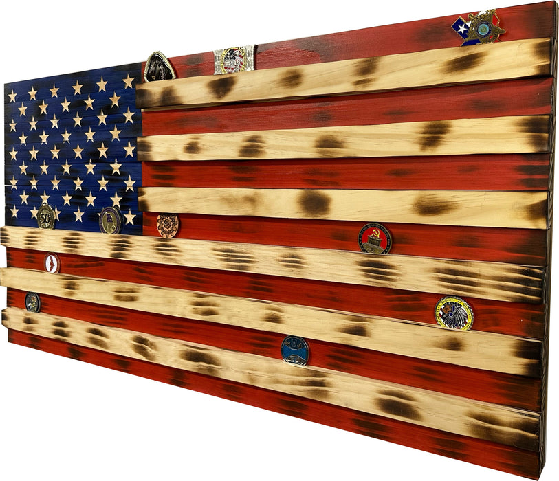 American Flag Challenge Coin Display and Hidden Gun Cabinet