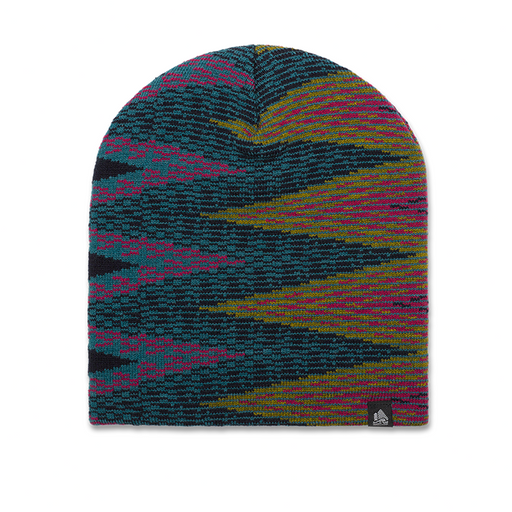 Multicolored beanie with a pattern on a white background