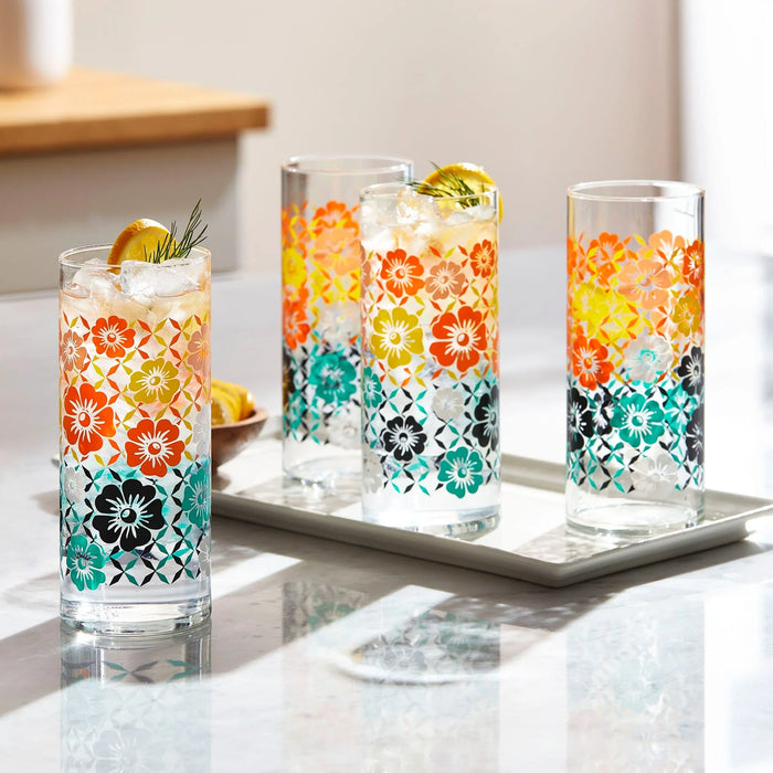 Vintage Flower Power Cooler Glasses, 16 ounce, Set of 4