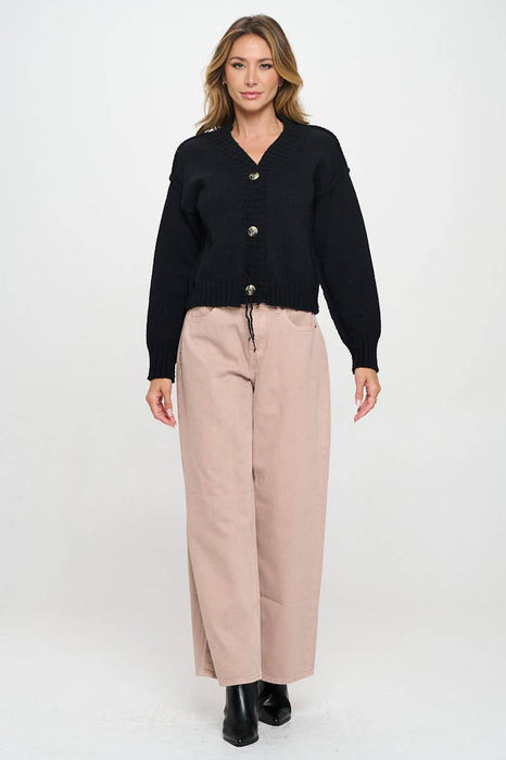 Thick Knit Long Sleeve Cardigan with Buttons