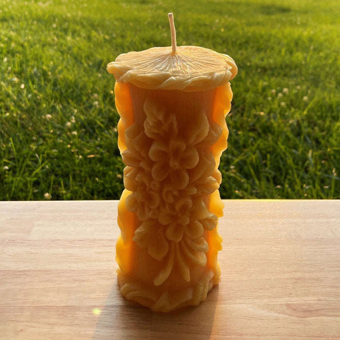 Delicate Floral Beeswax Pillar Candle