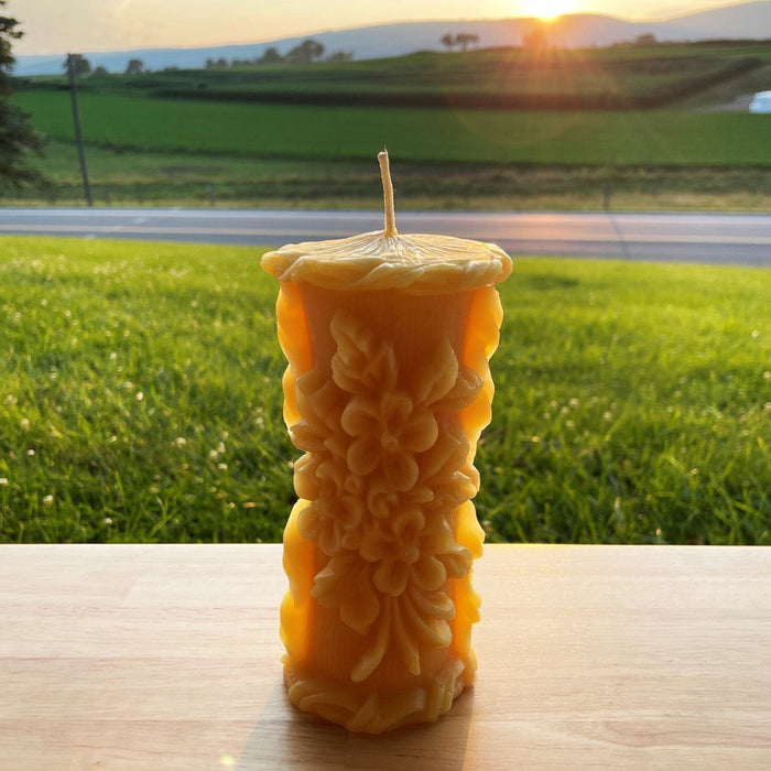Delicate Floral Beeswax Pillar Candle