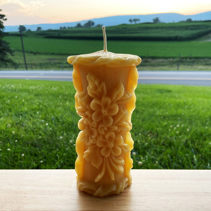 Delicate Floral Beeswax Pillar Candle