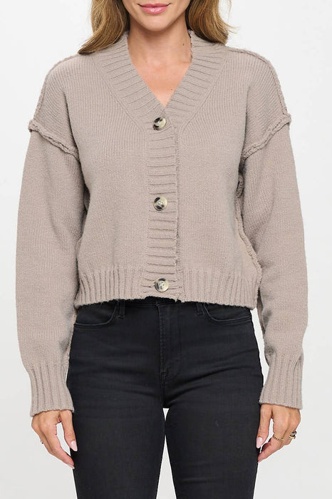 Thick Knit Long Sleeve Cardigan with Buttons