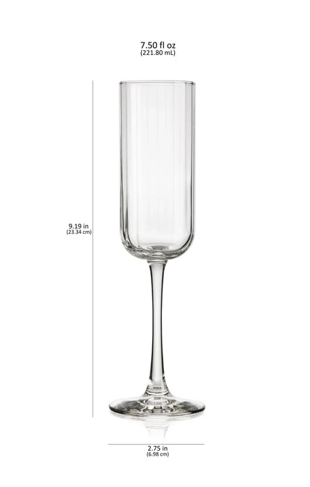 Paneled Champagne Flute Glasses, 7.5 ounce, Set of 4