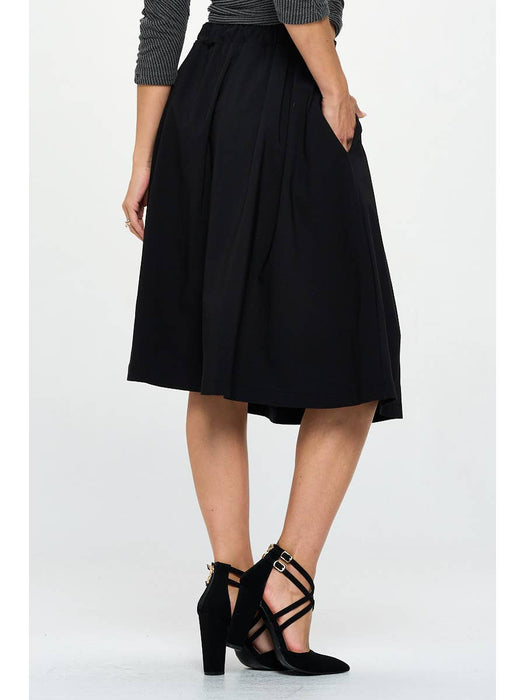 Solid Pleated Midi Skirt with Pockets