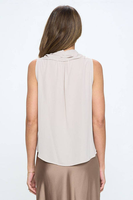 Made in USA Solid V neck Top with Drape Neckline