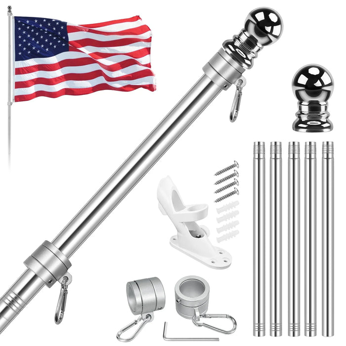 Premium American Flag Display Set - Durable US Made Flag, Pole, Mount & Aluminum Rings