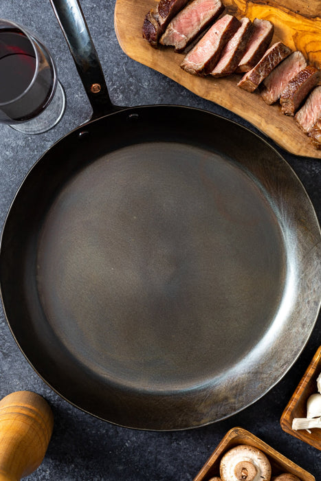 12" Hand Forged Round Carbon Steel Skillet