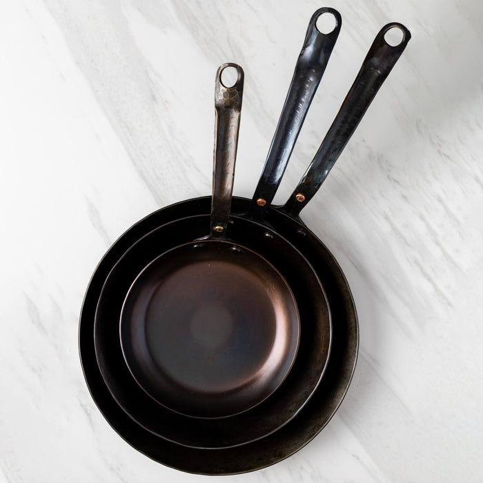 Hand Forged Round Carbon Steel Skillets Set