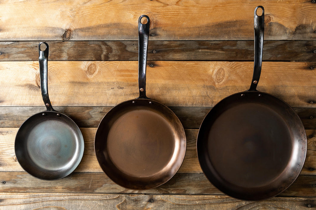 Hand Forged Round Carbon Steel Skillets Set