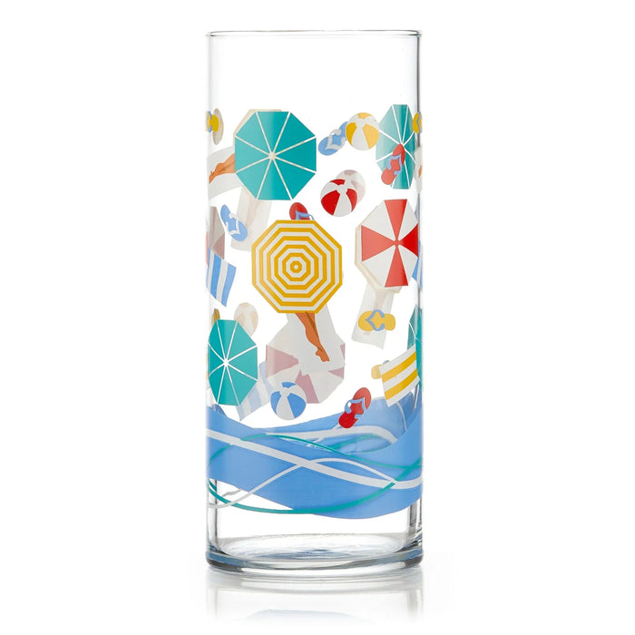 Vintage Beach Scene Cooler Glasses, 16 ounce, Set of 4