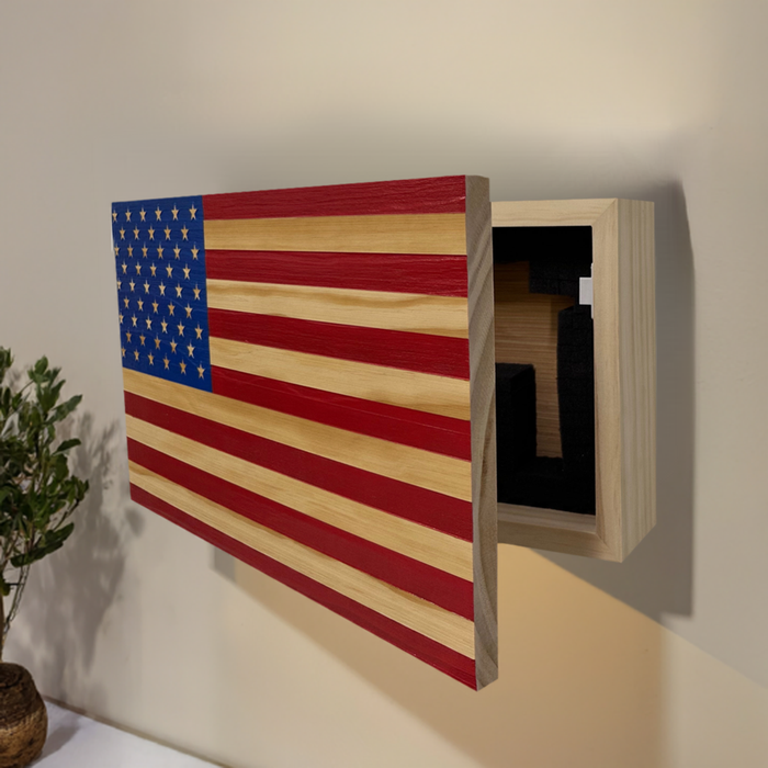 American Flag Wall-Mounted Gun Cabinet (Red & Blue)