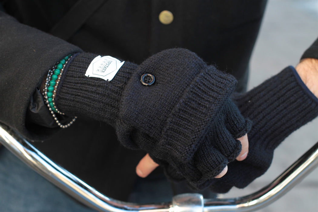 Grey Tweed Ragg Wool Convertible Fingerless Glomitt