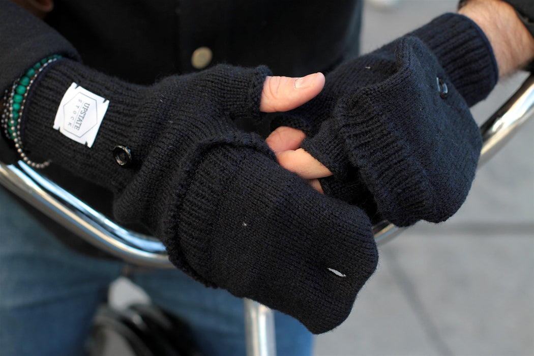 Grey Tweed Ragg Wool Convertible Fingerless 'Glomitt' with Black Deerskin
