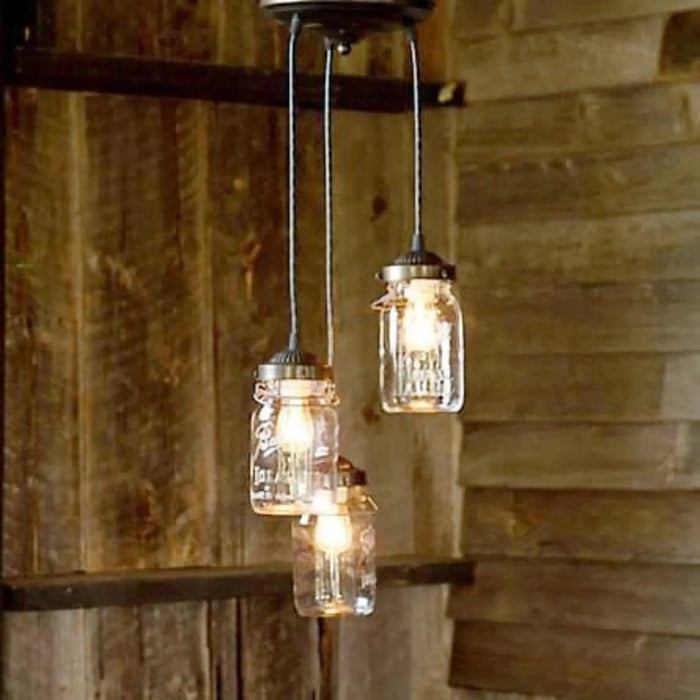 Mason Jar Chandelier Pendant Light Trio