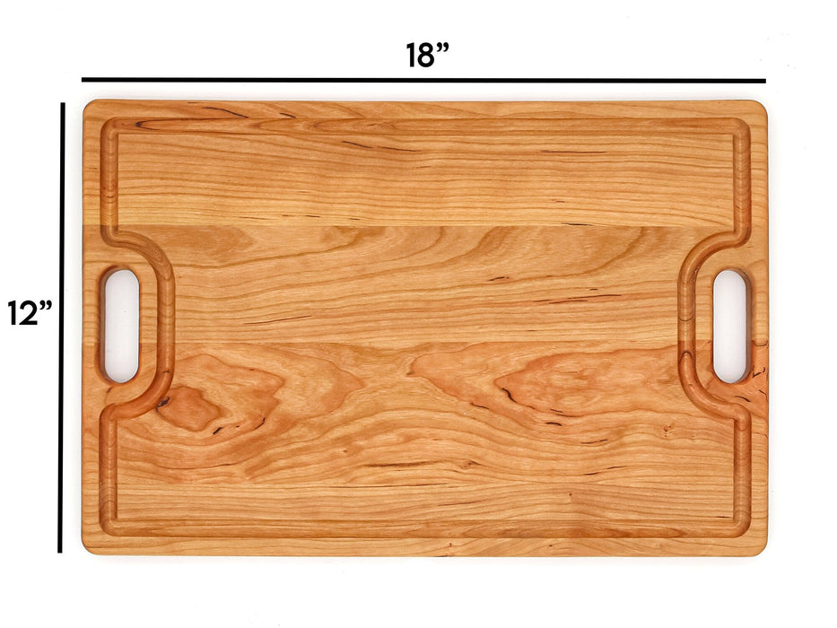Large Cherry Wood Cutting Board With Juice Groove and Handles 18 x 12 Inches
