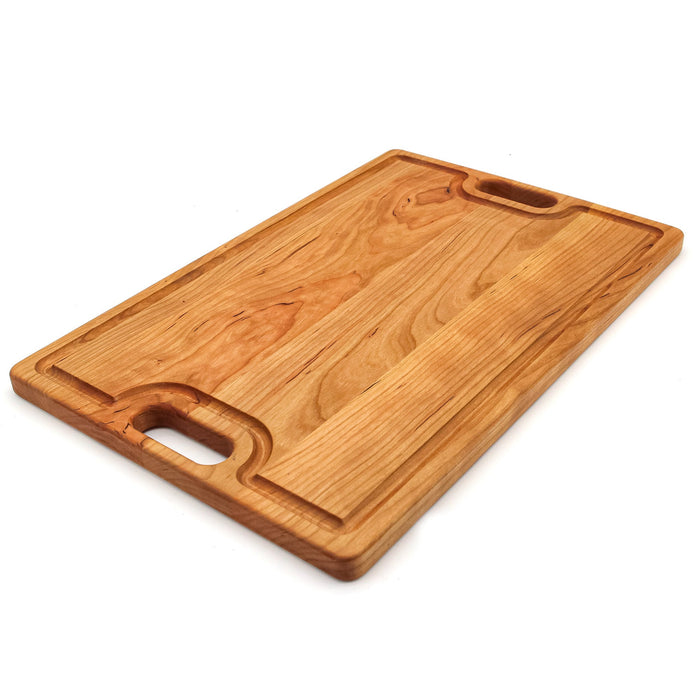 Large Cherry Wood Cutting Board With Juice Groove and Handles 18 x 12 Inches