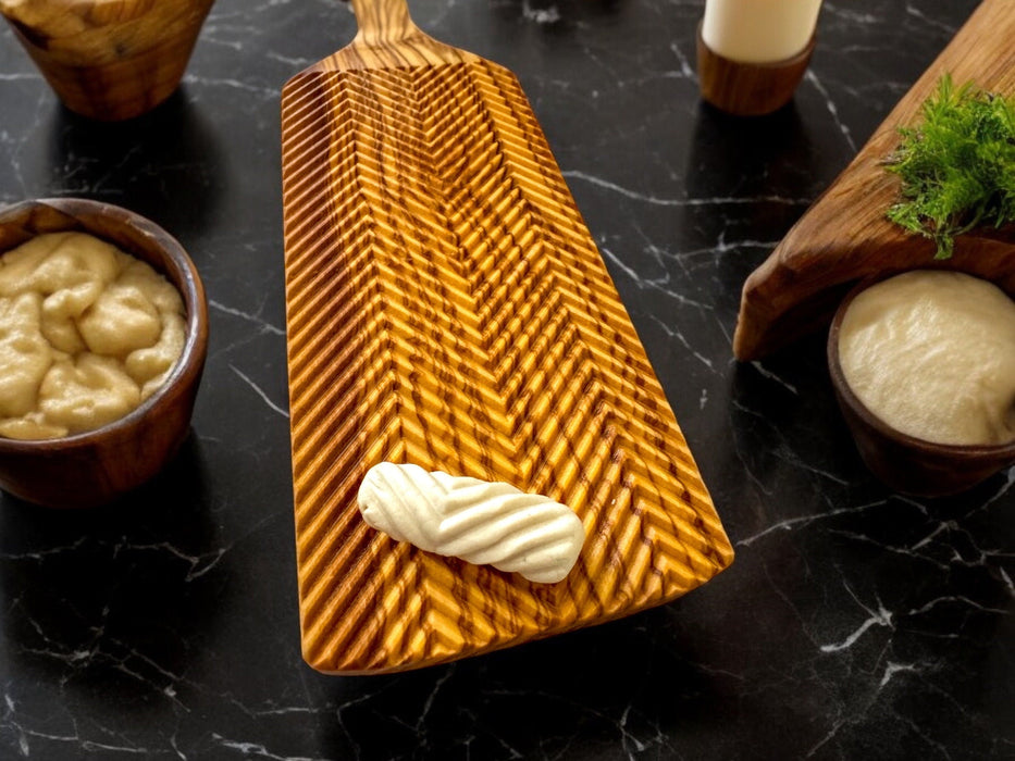 Olive Wood Gnocchi Board – Chevron Pattern