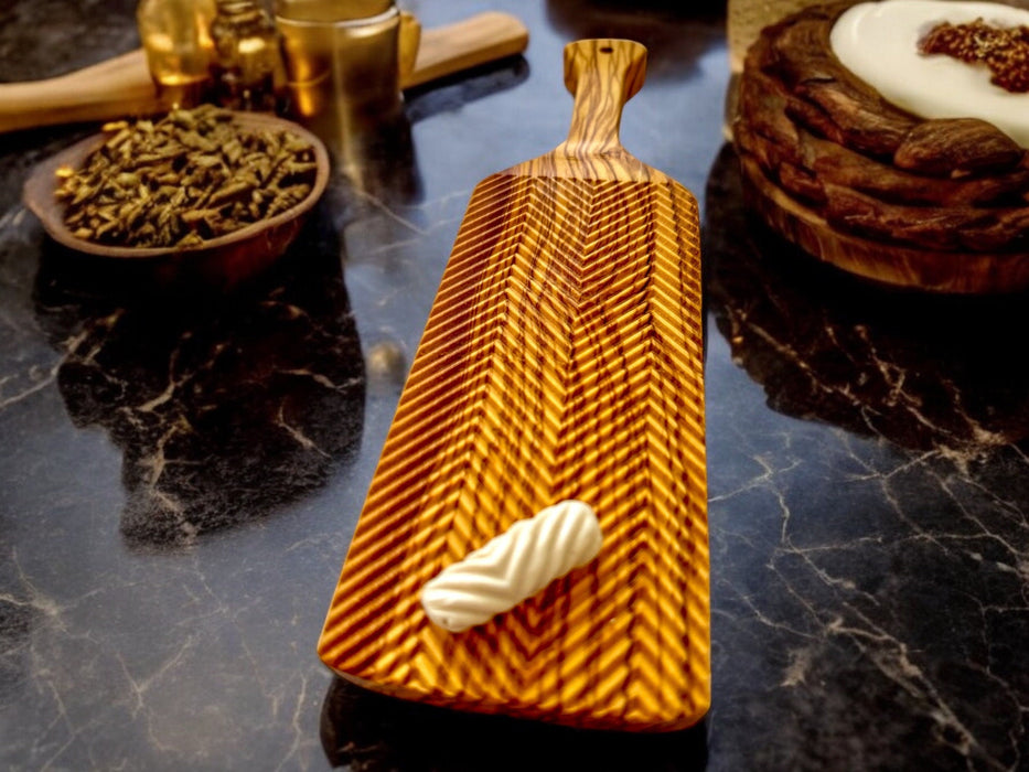 Olive Wood Gnocchi Board – Chevron Pattern