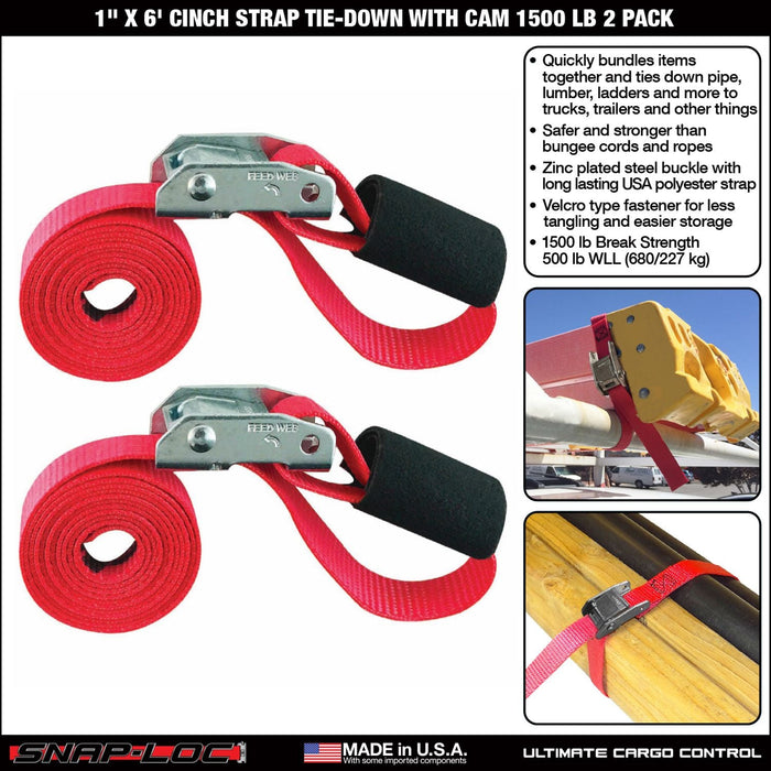 SNAP-LOC 1 in x 6 ft Cinch Strap Cam Tie-Down 1,500 lb 2-Pack