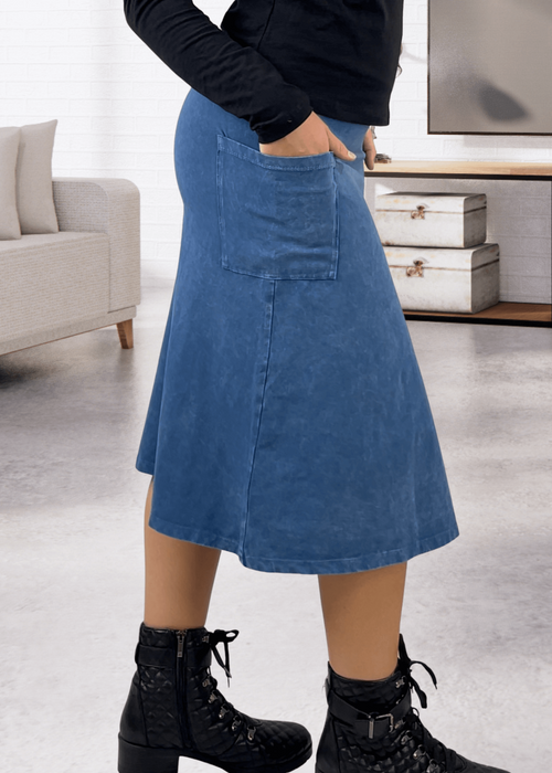 Alyssa Very Versatile Cotton Skirt in Dark Denim