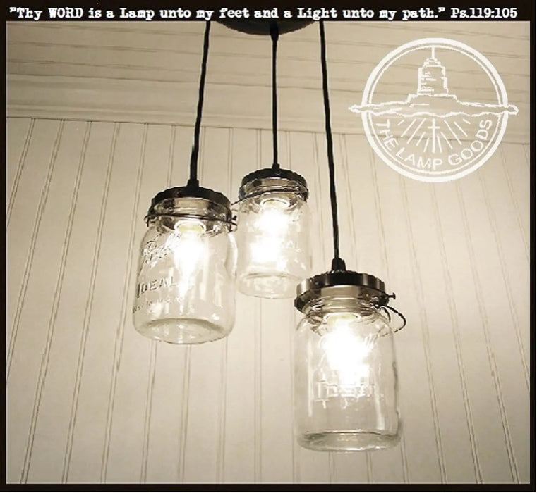 Mason Jar Chandelier Pendant Light Trio