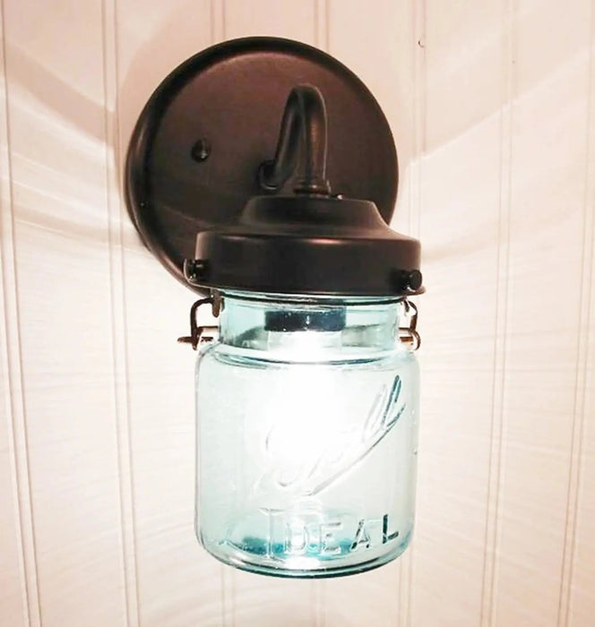 Blue Mason Jar Light Fixture Sconce