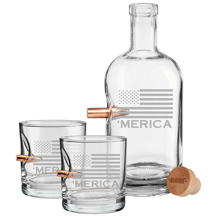 'Merica Decanter and Two Rocks Glasses