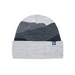 Gray beanie with color-blocked design on a white background
