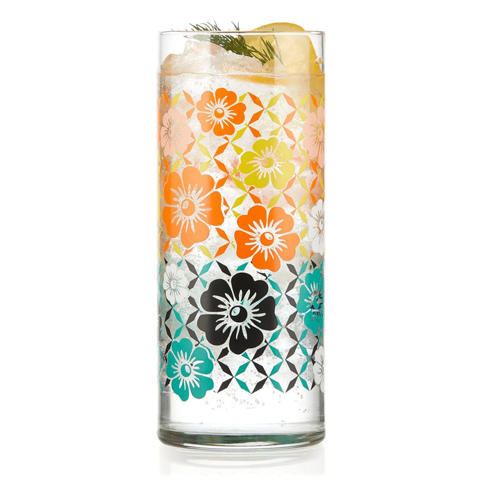 Vintage Flower Power Cooler Glasses, 16 ounce, Set of 4