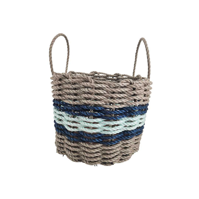 Lobster Rope Basket Tan and Seafoam, Navy Accents