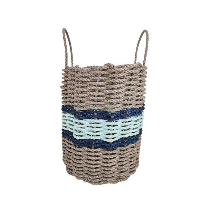 Lobster Rope Basket Tan and Seafoam, Navy Accents